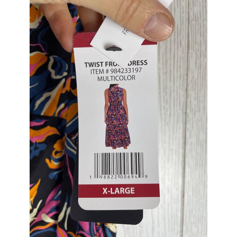 French Connection Twist Front Midi Dress Women's XL NWT Tropical Ruffle Cotton - Picture 9 of 10